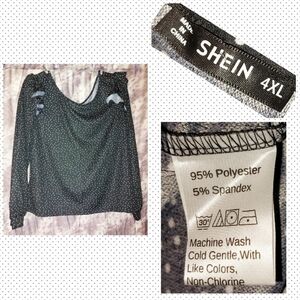 Shein Black & White Polka Dot Ruffle Shoulders Soft Knit Top Jrs Plus Sz 4XL